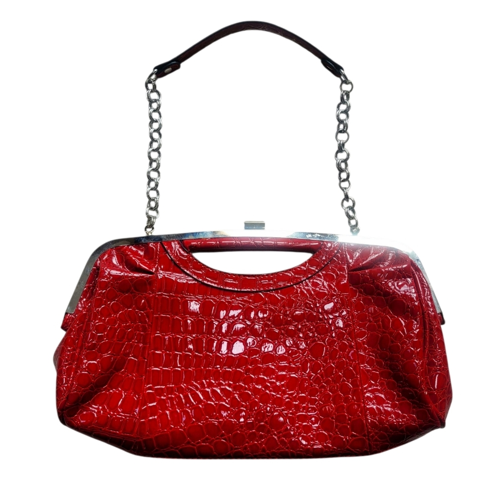 Bueno Elegant Shiny Red Crocodile-Embossed Women's Purse